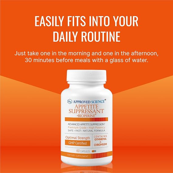 Approved Science Appetite Suppressant - Gymnema, Chromium, Cayenne Pepper - 60 Capsules - Made in The USA
