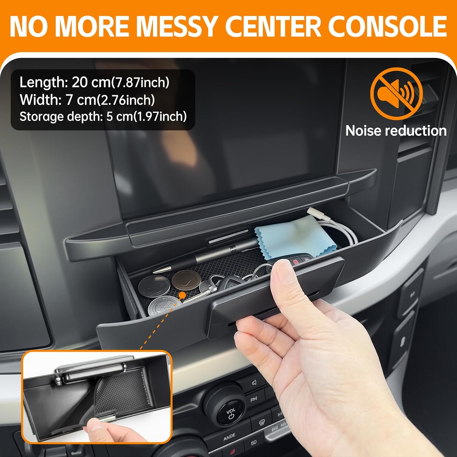 8" Screen Drawer Organizer Compatible with 2023-2025 Ford Super Duty XL F250 F350 F450 F550 Center Console Organizer Storage Tray Dashboard Box Storage Bin for 2024 Ford F250 XL Accessories