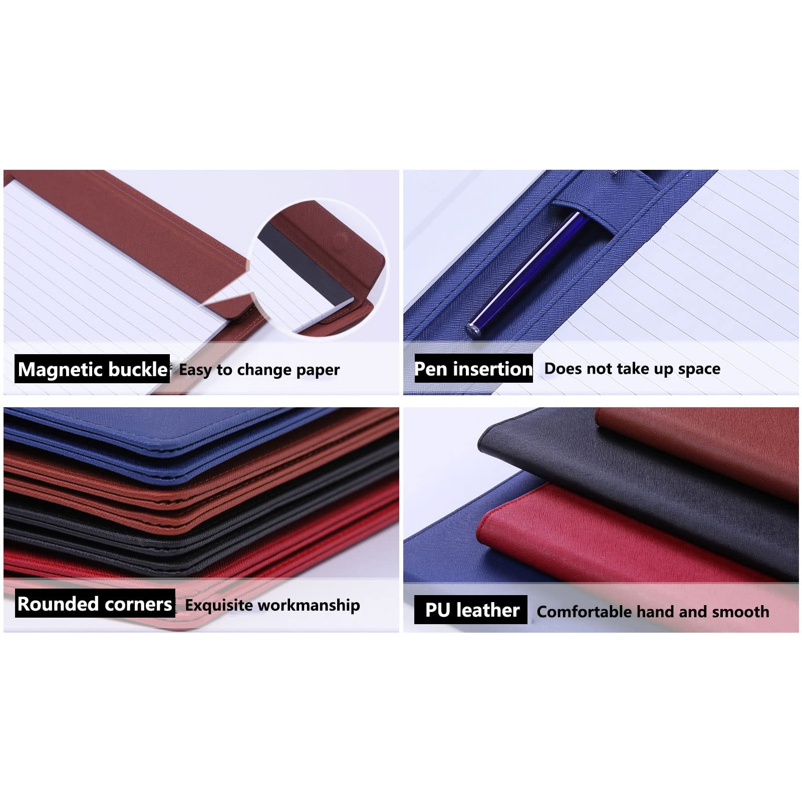 teczka A4 teczka konferencyjna teczka konferencyjna teczka biznesowa teczka z CV teczka na wizytówki teczka ze skóry PU dla kobiet mężczyzn(Red,3 notepads)