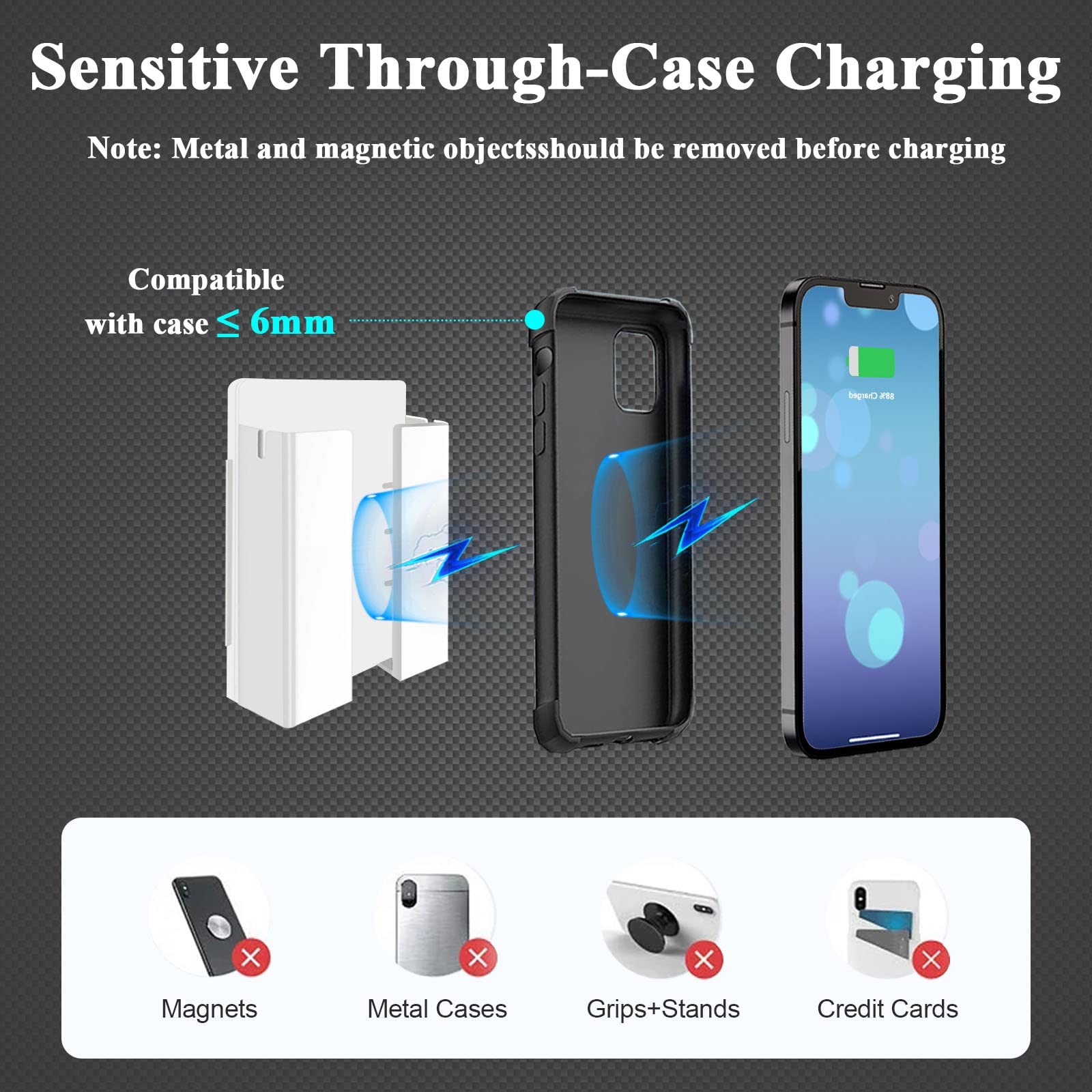 LANBON Cargador inalámbrico P2, cargador de teléfono inalámbrico montado en la pared para mesita de noche/sofá/escritorio/garaje/cocina, estación de carga rápida de 15 W, funciona con iPhone