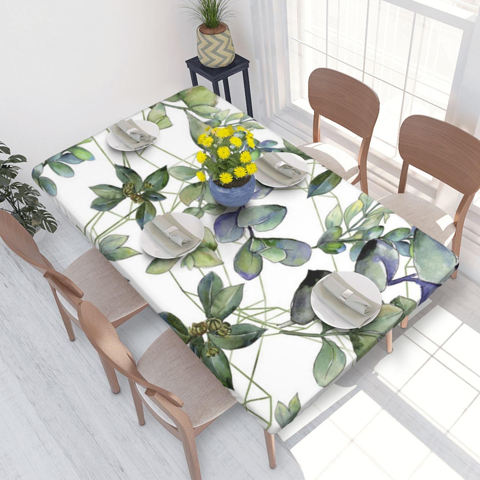 BNVSADC Green Eucalyptus Leaves Printed 4FT Tablecloth 122x76 CM Polyester Kitchen Water Resistant Table Cloth Dining Table Decoration Table Covers