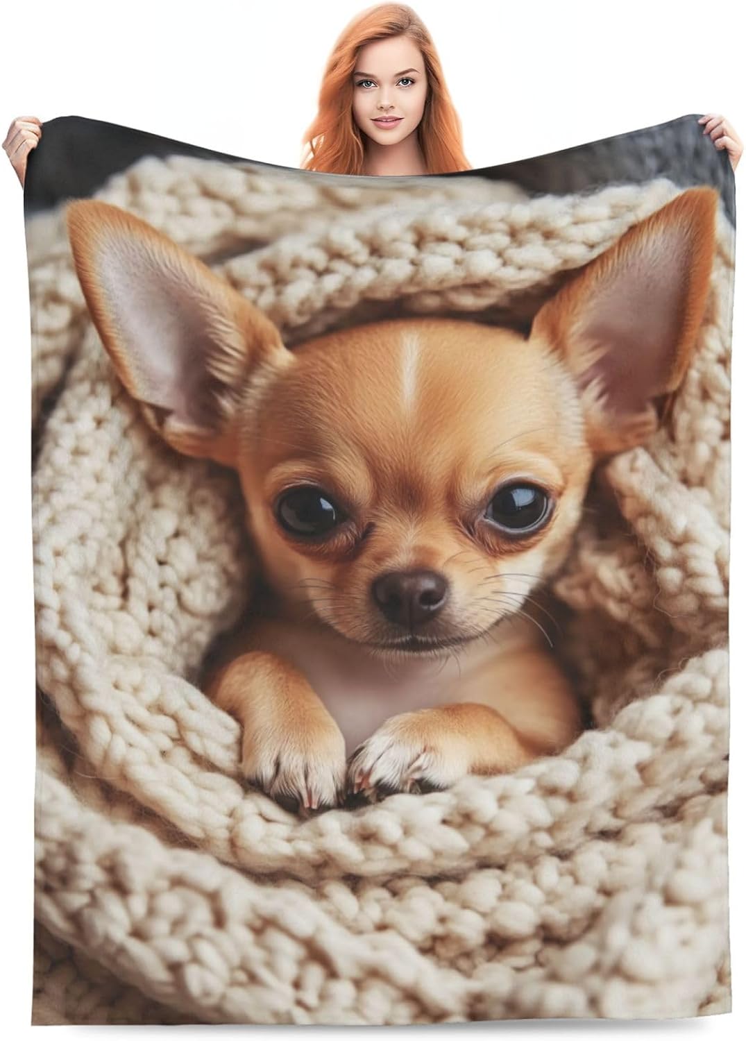 Chihuahua Blanket Gifts for Kids Adult Women Men Lightweight Soft Cute Puppy Dog Flannel Throw Blankets Cozy for Pet Lovers Living Room Sofa Couch Bed Room All Season Decor 50x40in