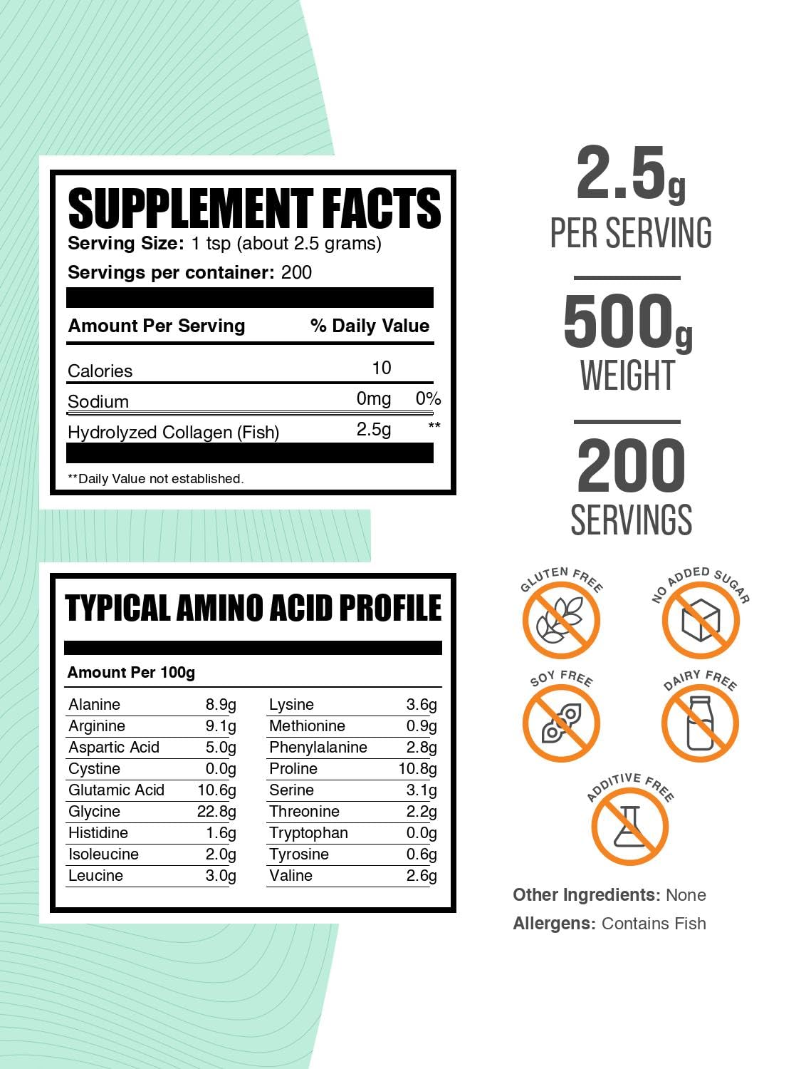 BulkSupplements.com Marine Collagen Powder - Marine Collagen Peptides Supplement, for Hair, Skin, & Nails - Hydyrolyzed & Gluten Free, 2.5g per Serving, 500g (1.1 lbs) (Pack of 1) — Amazon image 2