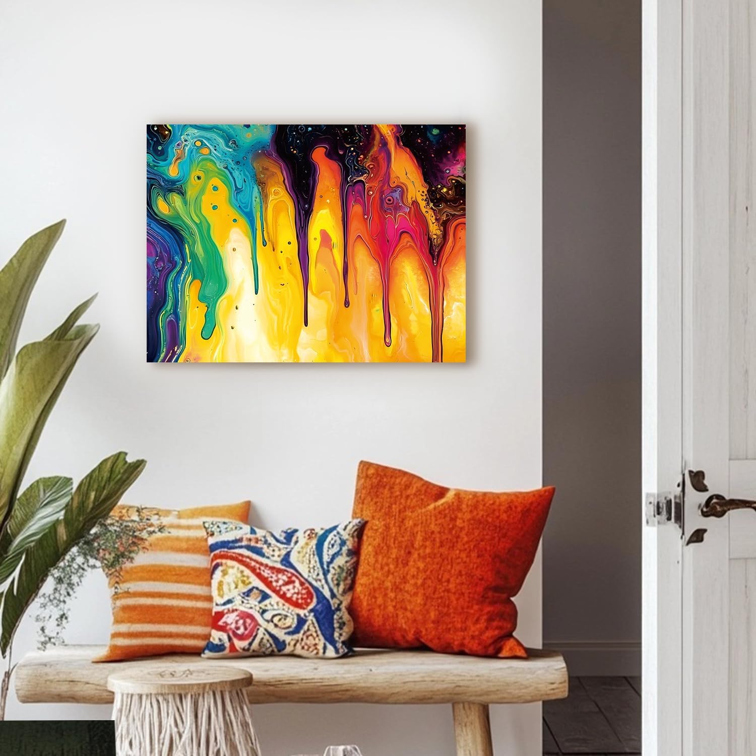 Abstract Colorful Wall Art Rainbow Graffiti Fluid Picture for Living Room Modern Aesthetic Fantasy Wall Decor Watercolor Yellow Red Green Liquid Canvas Prints Painting Bedroom Home Decoration 12x16"