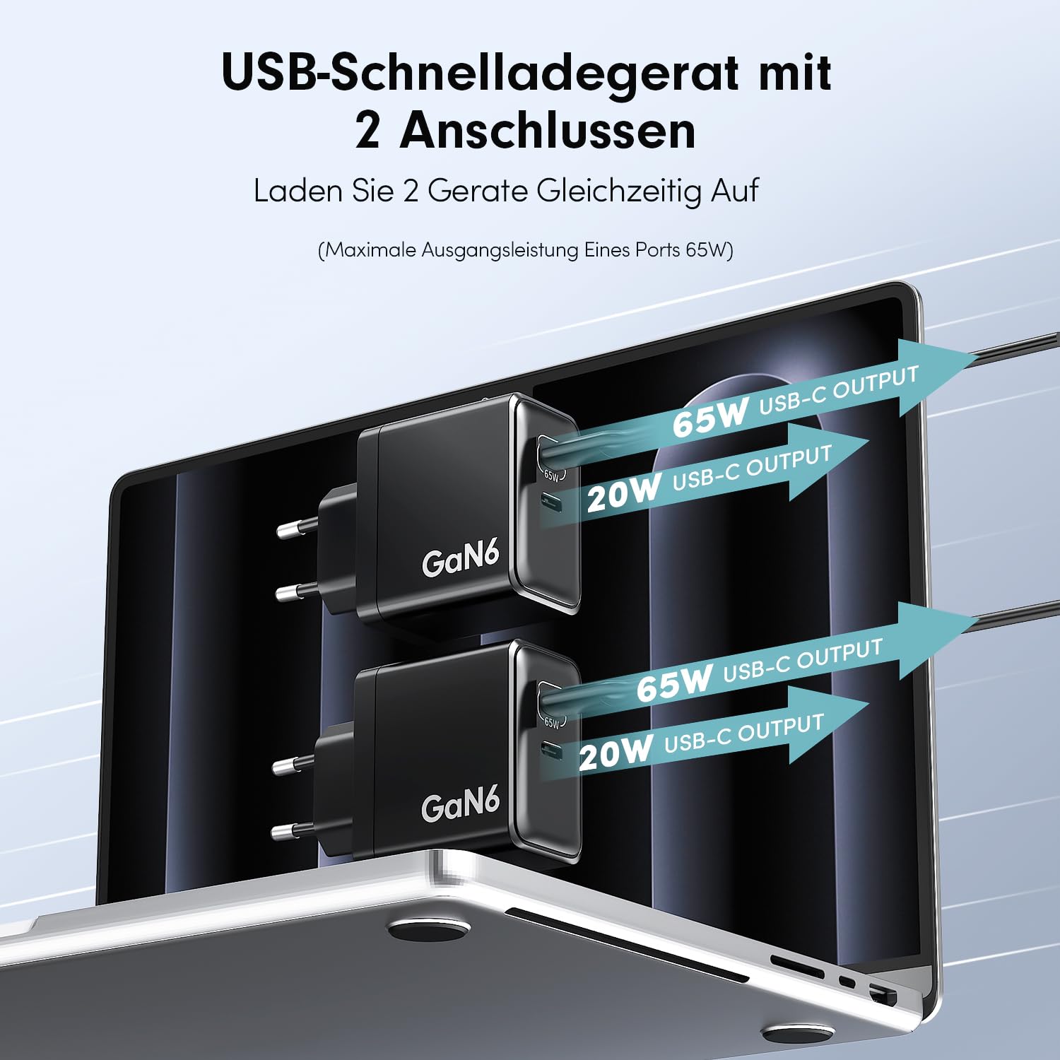HSSNS 90W USB C Ladegerät, 2-Pack 2 Port Schnellladegerät mit Kabel, GaN PD Charger für iPhone 17/16/15 Series, MacBook Pro, iPad, Galaxy, Pixel und mehr