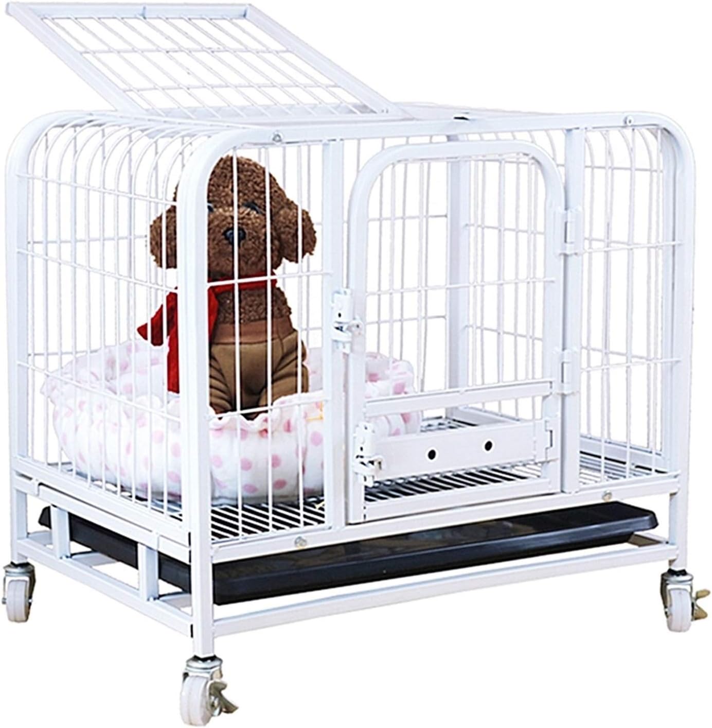 Dog cage White Dog House Small Dogs Medium Dogs Large Dogs Crate Pet Kennel Strong with Four Wheels Easy to Install Outdoor Indoor Use Dog House (M(78 * 54 * 70cm))