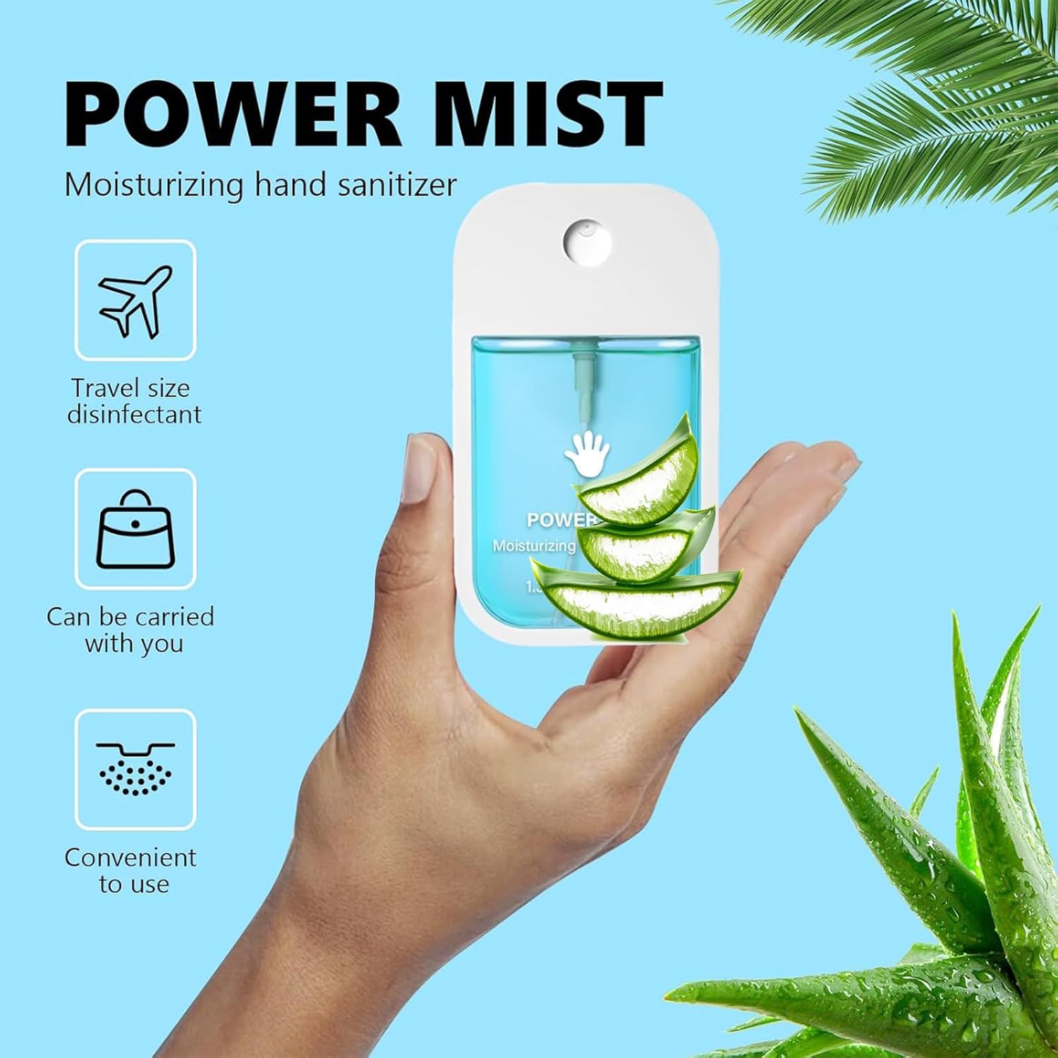 Power Mist Hydrating Hand Sanitizer, Power Mist Hydrating Spray for Hand, Hand Sanitizer Spray, Travel Size (2pcs - Blue & Green) - Image 2