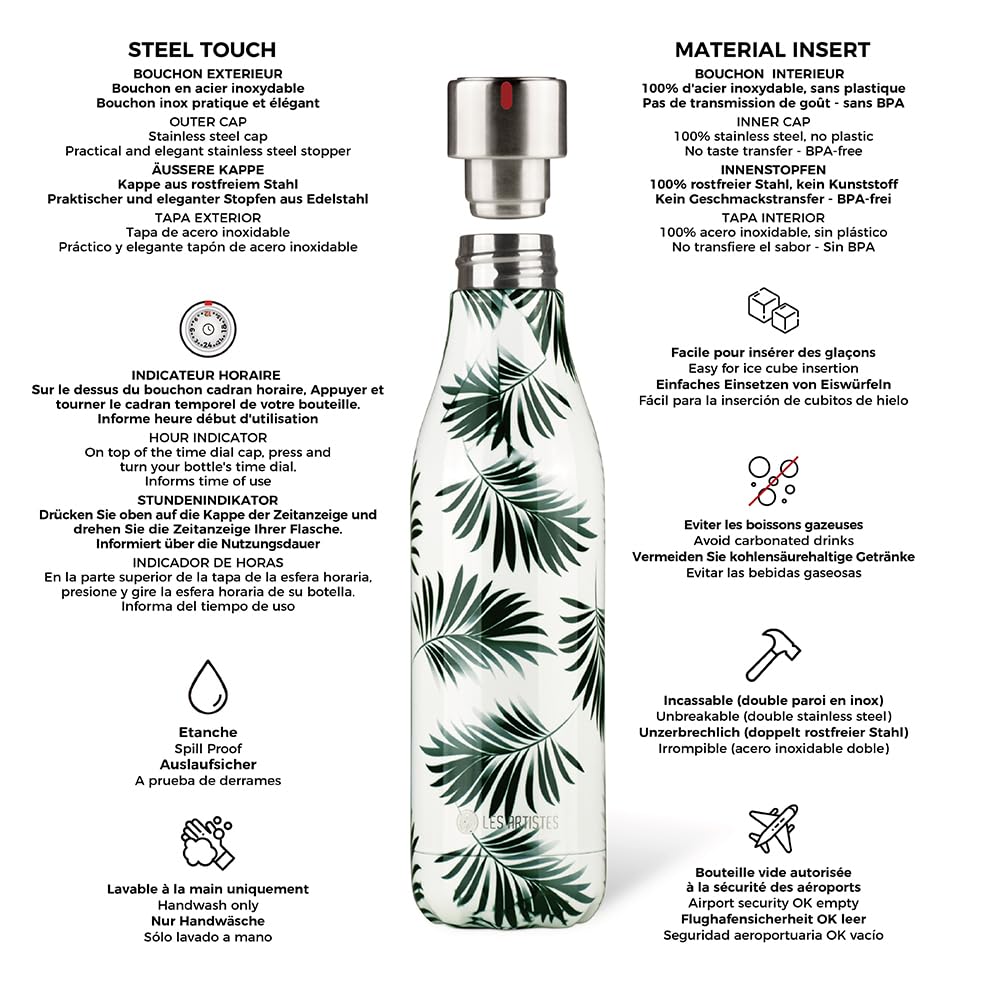 Les Artistes Paris A-6522 Bottle Up içecek şişesi, paslanmaz çelik, 500 mililitre, Blanc ET VERT