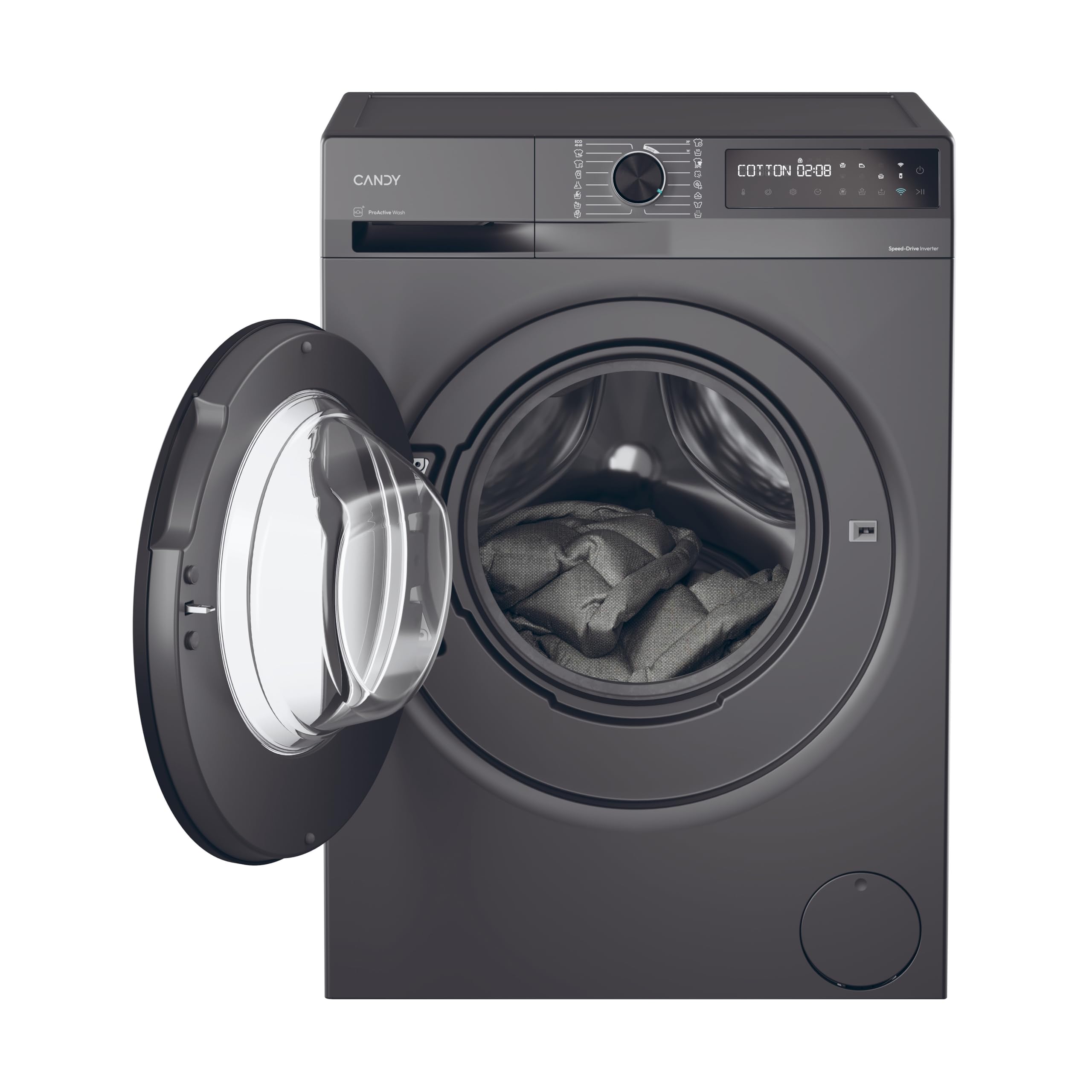 Candy ProWash 500, BR 410B8G-S, Lavatrice a carica frontale, 10 KG, Classe A-20%, 1400 giri, 72 dB, App hOn, 16 programmi, Antracite, AxLxP 85x60x60,1 cm [Classe di efficienza energetica A]
