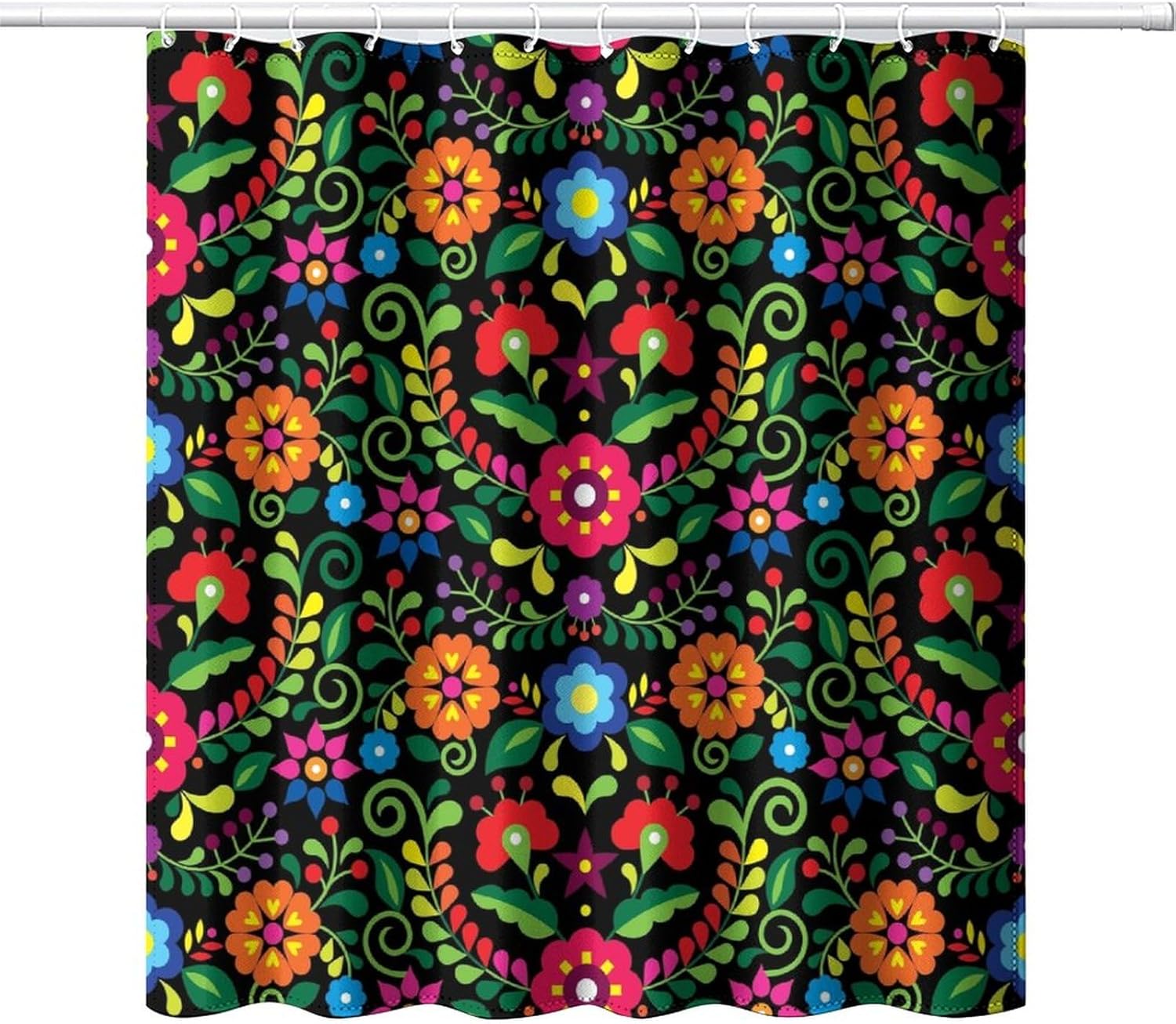 Abstract Flower Shower Curtain,Bohemian Retro Mexican Folk Art Vintage Floral Print Shower Curtain for Bathroom Decor Fabric Waterproof Upholstery Hook 66x72in