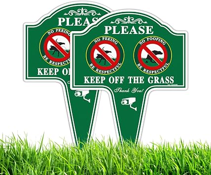 T&R Large No Pooping No Peeing Sign Keep Off The Grass Sign with Stake for Yard - 2 Pack - 14 x 10 Rust Free Heavy Aluminum, UV Protected, Waterproof and Fade Resistant, Easy to Install