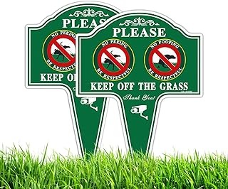 T&R Large No Pooping No Peeing Sign Keep Off The Grass Sign with Stake for Yard - 2 Pack - 14” x 10” Rust Free Heavy Aluminum, UV Protected, Waterproof and Fade Resistant, Easy to Install