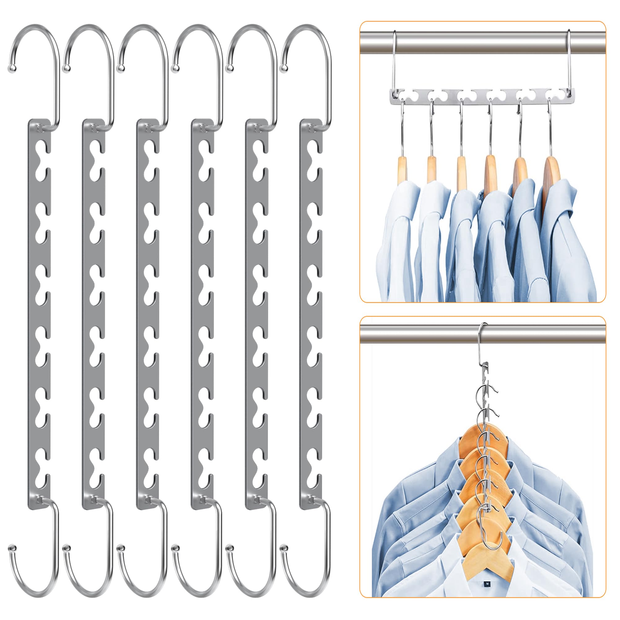 Sindax Cintres Magiques INOX: Gagnez 50% d'Espace Penderie - Antidérapant & Durable (Lot de 6)