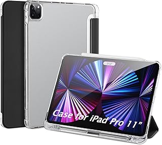 DUX DUCIS Slim Case for New iPad Pro 11 inch 2021/2020 / 2018 (3rd Gen) with Pencil Holder, Smart Trifold Stand and Transparent matte PC Back Shell, Auto Wake/Sleep, Black