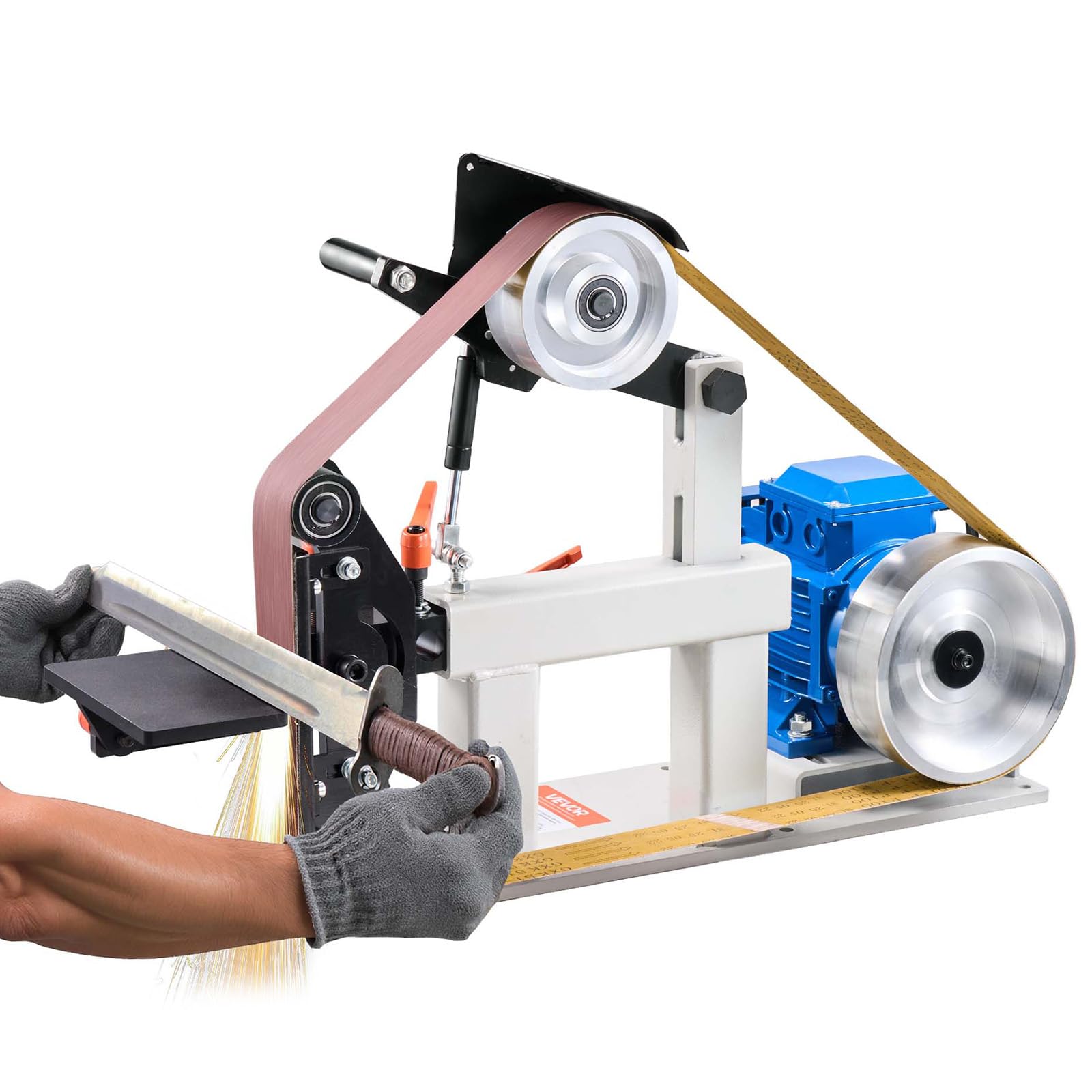 VEVOR Bandschleifmaschine 1500W Einstellbare Geschwindigkeit, Band Scheiben Schleifmaschine, 5,08 x 208,28cm Riemengröße, 1 Phase in 3 Phase Schleifgerät, 427x30,5cm Gummischeibe Band-Tellerschleifer