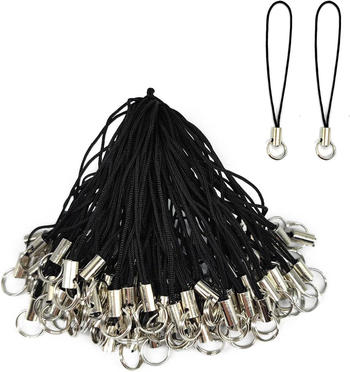 BlingKingdom 100pcs Hand Wrist Strap Lanyard Cell Phone Split Ring Strap Detachable Phone Ring Strap Phone Charm Cords DIY Lanyard Decorations for Hanging Charms USB Drive Keychain - Black, No