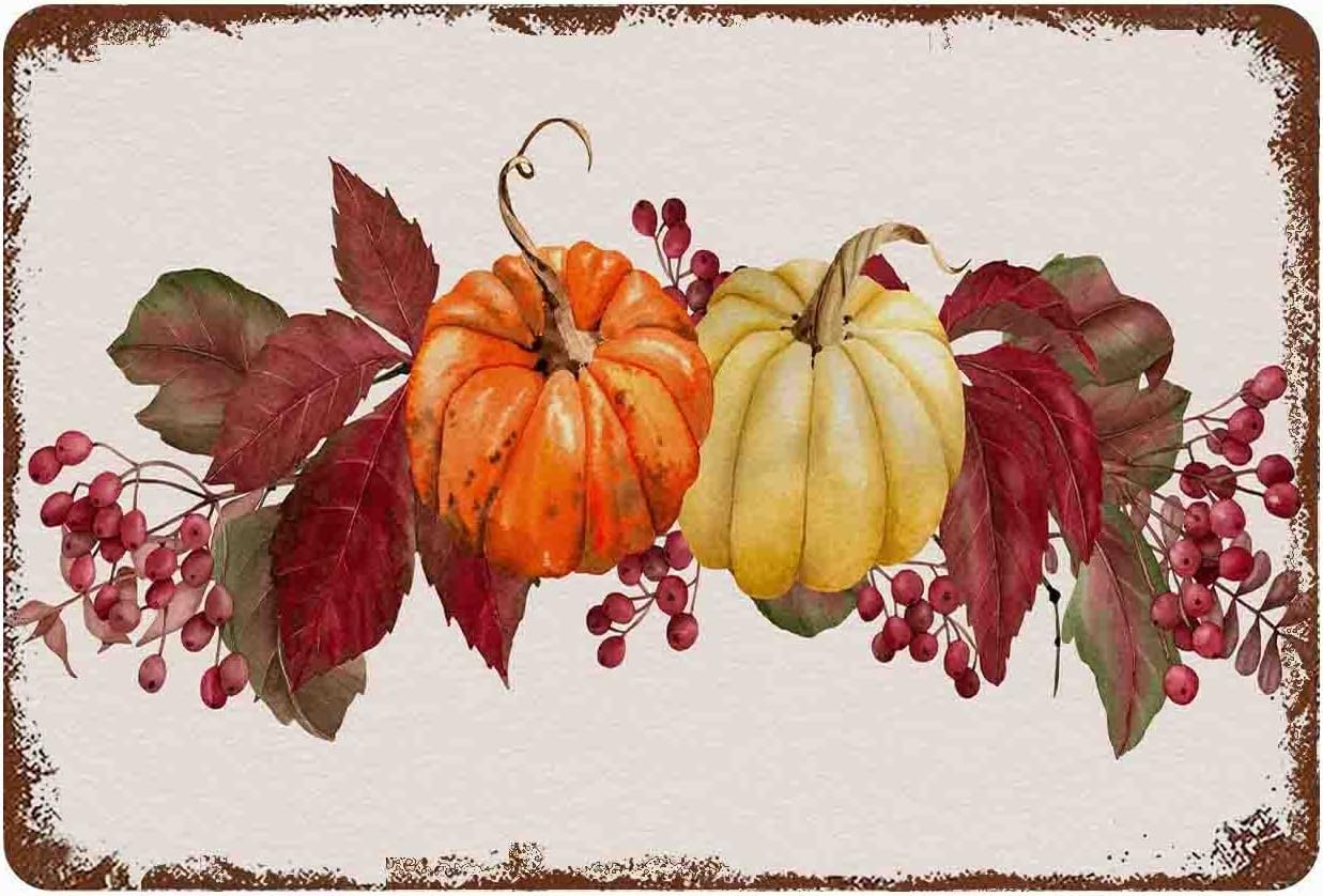 peiyeety Metal Aluminum Sign Rustic Wall Decor Wall Plaque Fall Wreath Sign, Pumpkin Wreath Sign,Suitable for Home Garden Kitchen Bar Cafe Restaurant Garage Wall Decor 8"x12"