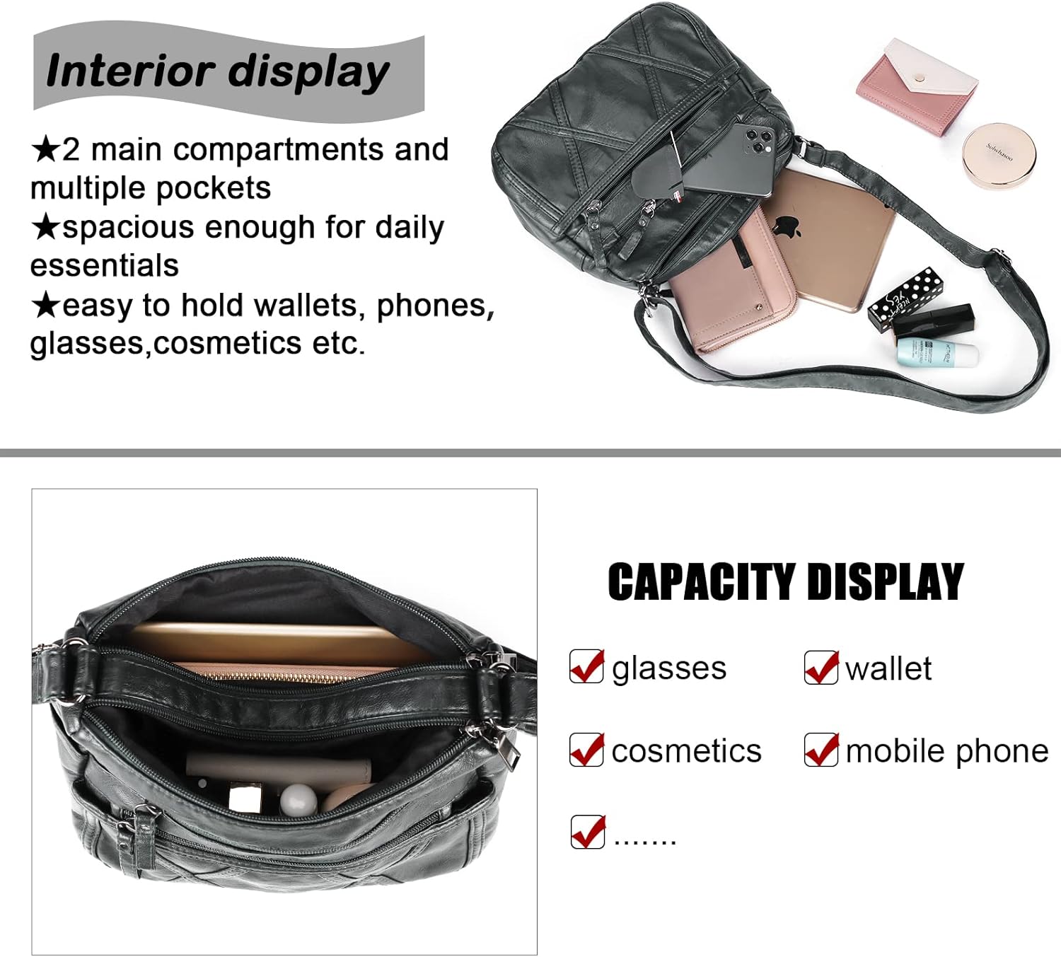 Gladdon Small Crossbody Bags for Women Leather Shoulder Purses Vegan Womens Cross body Bag Lightweight | Small, Leather, Vegan, Womens, Lightweight - Image 3