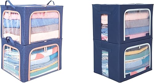 Tasmegol Paquete de 4 contenedores de almacenamiento de ropa plegables apilables con marco de acero bolsas organizadoras para armario