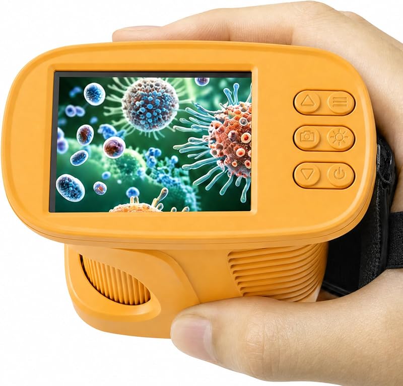 Microscopio para niños, mini microscopio digital de mano HD 1000X, pantalla IPS de 2,4 pulgadas, microscopio para niños, mini microscopio de bolsillo para niños, regalo de cumpleaños, educación científica, diversión para niños y niñas de 4 a 12 años, color amarillo
