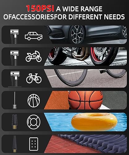 Miniatura 3 de Tire Inflator Portable Air Compressor for Car, Ball Basketball Pump for Sports Balls Auto for Car Tires Bicycle w Gauge Values Display, 150PSI Power