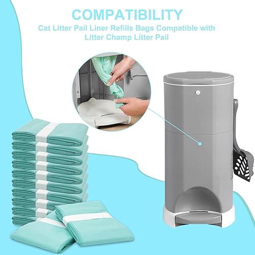 Miniatura 9 de Bolsas de repuesto para cubos de arena para gatos compatibles con cubo de arena de campeón, verde, ligeramente perfumado, paquete de 8