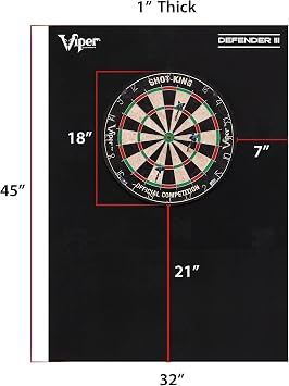Viper Defender III Extended Length Dartboard Surround Wall Protector, Fits 17.75 and 18 Bristle Dartboards, Compression-Fit Easy Mounting, 45 H x 32 W x 1 Thickness