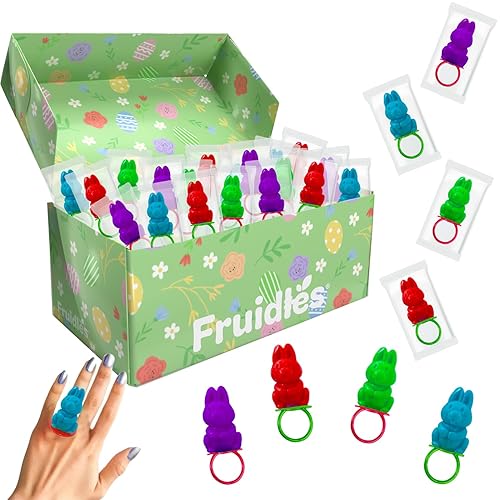 Miniatura 5 de Fruidles Anillos de caramelo de conejo de Pascua, caramelos duros de colores surtidos, envueltos individualmente (paquete de 12)