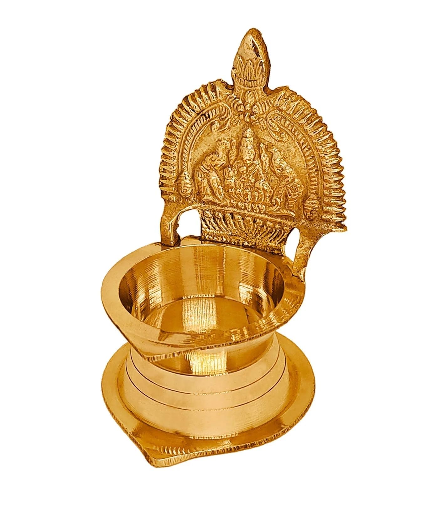 SATVIK - Large - Kamakshi Amman Brass Diya Oil Lamp Traditional Pooja Deepam for Home Temple Decor Festival Diwali Lamp Religious Decorative Item