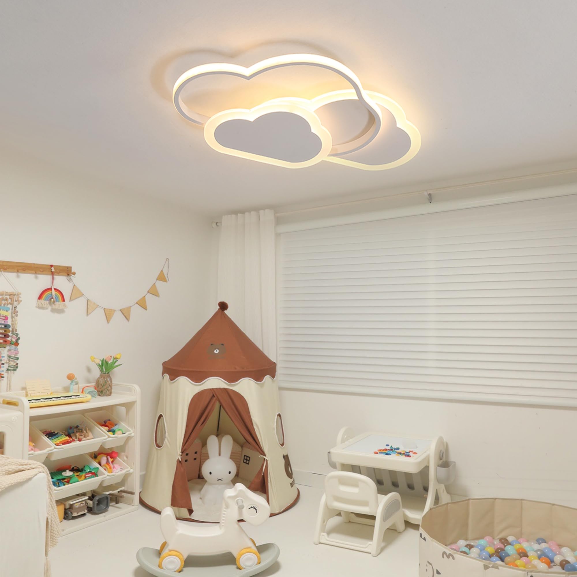 YUEEU Lampadario Nuvola Cameretta Bambini Plafoniera Led Soffitto, 42CM 3000K, Applique per Soggiorno Camera da Letto, 32W