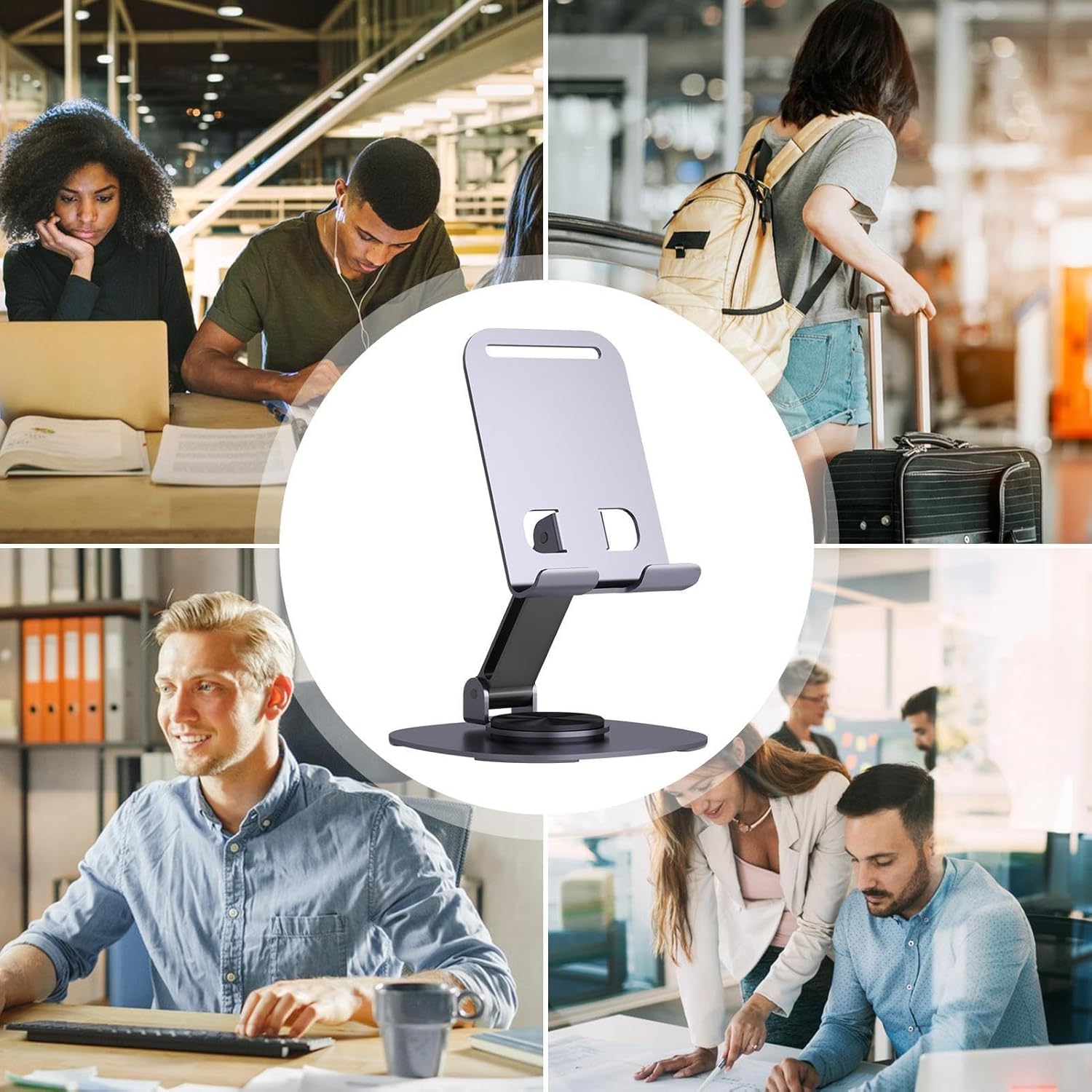 Supporto regolabile per cellulare da tavolo, girevole a 360°, pieghevole, multi-angolo, regolabile, compatibile con tutti gli smartphone, iPhone 15 14 13 Pro, iPad, tablet da 4 a 11 pollici