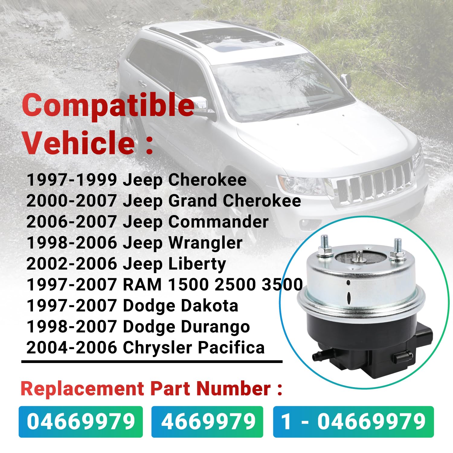 Cruise Servo Speed Control 4669979 Compatible with Jeep Grand Cherokee Liberty 1998-2007 Dodge Dakota Durango Ram 1500 2500 3500 1997-2007 Replace 04669979 Cruise Control Actuator