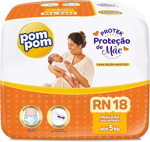Fralda Pom Pom Protek Proteção de Mãe Jumbo RN 18 Unidades
