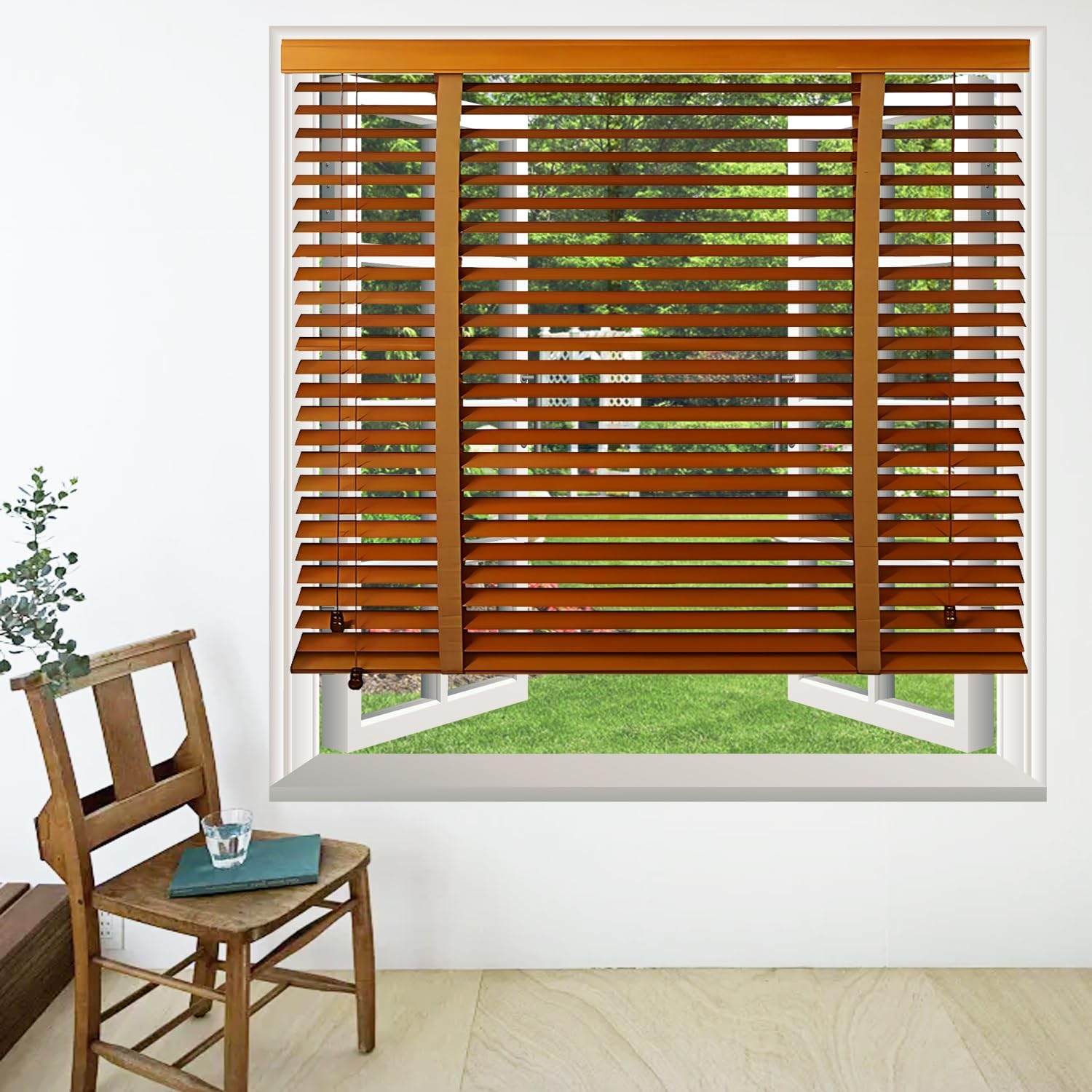 Tenda veneziana in legno, 130 x 22 cm, per interni, orizzontale, per proteggere la privacy e il sole, facile montaggio a parete/soffitto, disponibile in 120/130/140/150 cm