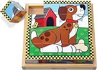 Vista 8 de Melissa & Doug Rompecabezas de mascotas en cubo de madera con bandeja de almacenamiento (16 piezas)