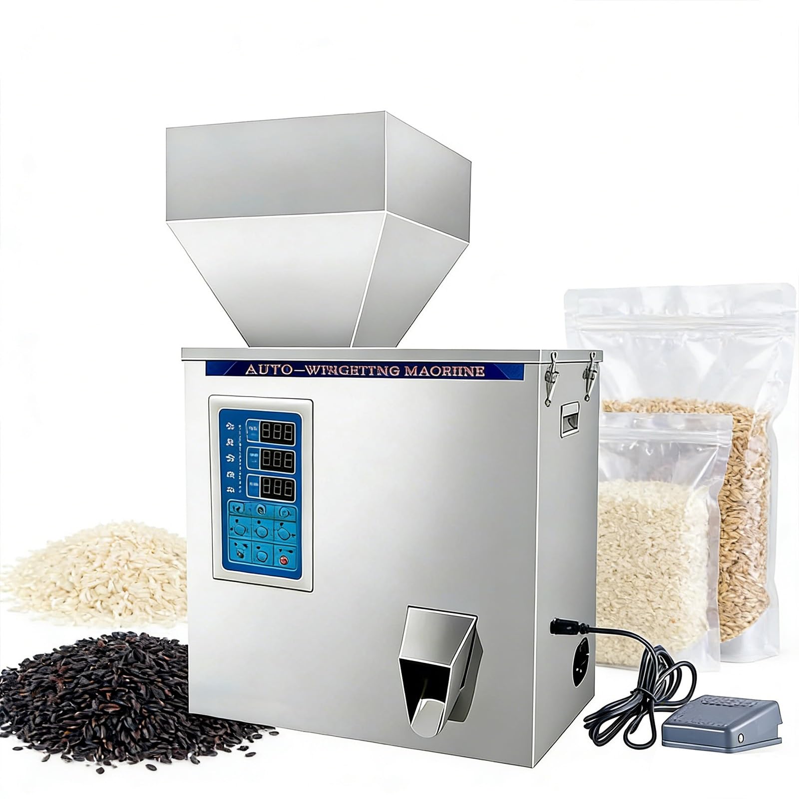 BOOZXCV 300W Automatic Powder Filling Machine, Particle Weighing Machine with ±0.2g Accuracy, 3-Speed Control & Digital Touchscreen for Sachet Por-tion Con-trol of Herbs, Spices (A)