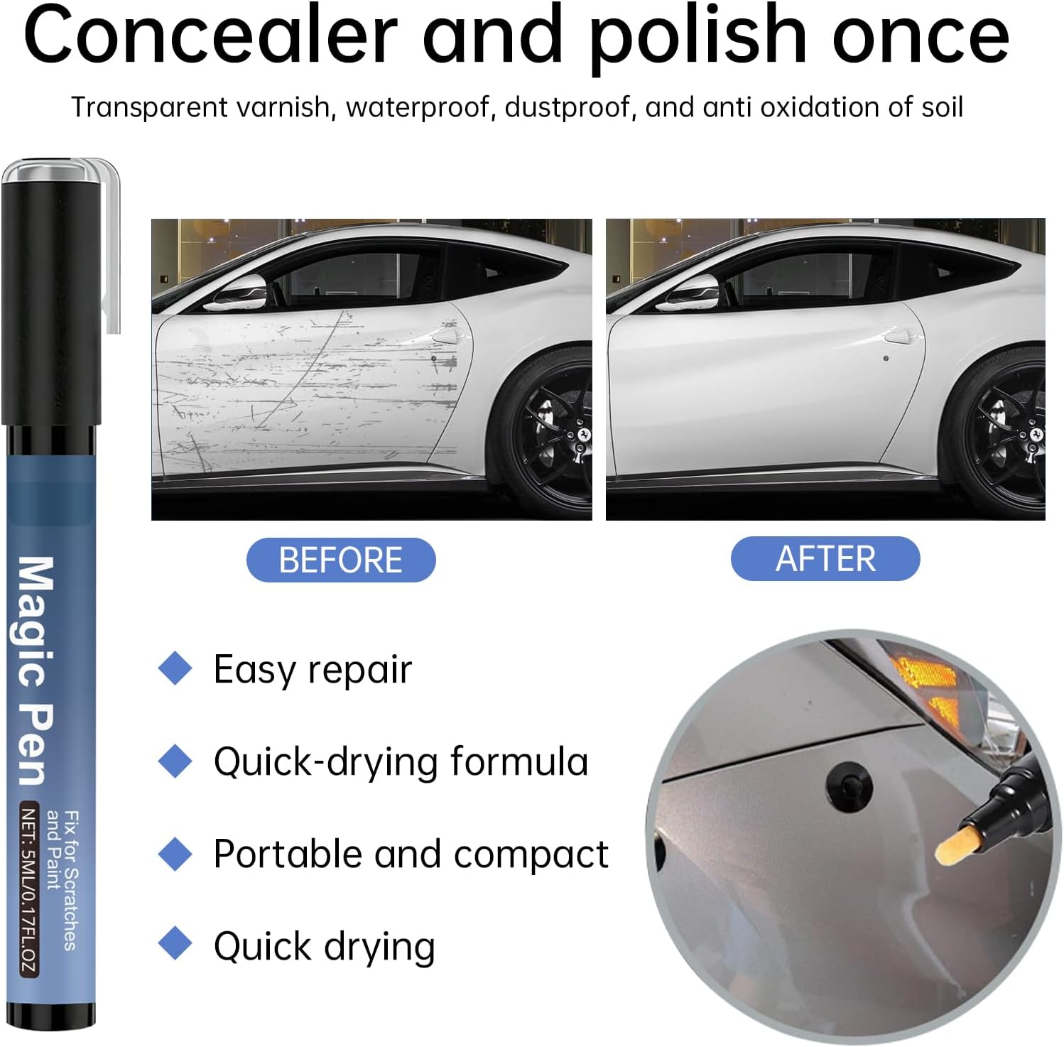 3PCS Magic Car Scratch Remover Pen, Car Paint Scratch Repair Pen, All Cars Magic Pen,Lightweight and Fast,Long-Lasting