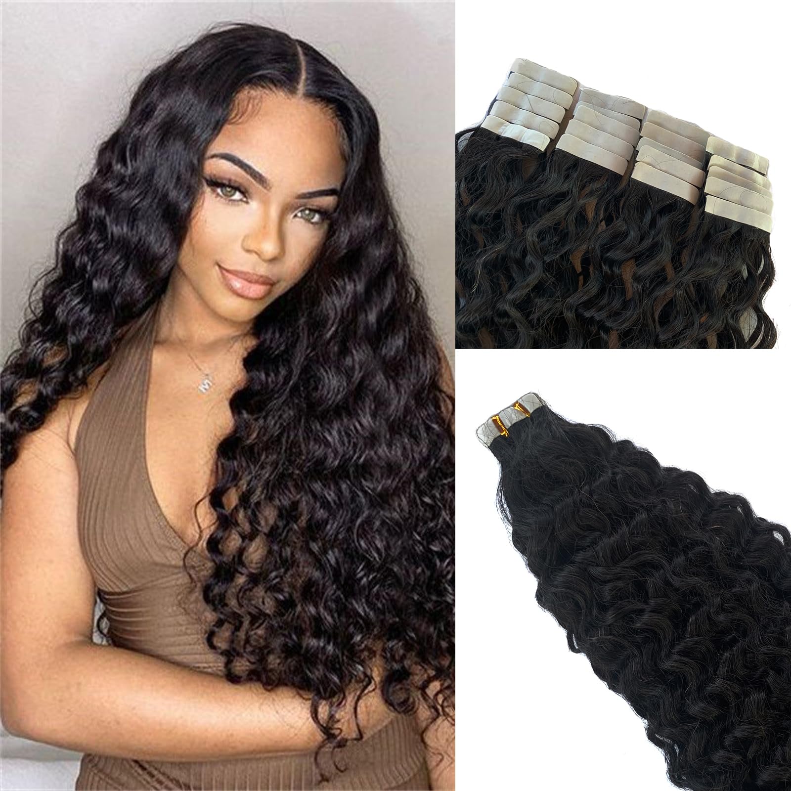 24 Inch Water Wave Tape In Human Hair Extensions 40 Pieces 100G Amazon.com : Water Wave Tape in Hair Extensions Human Hair  main image 4