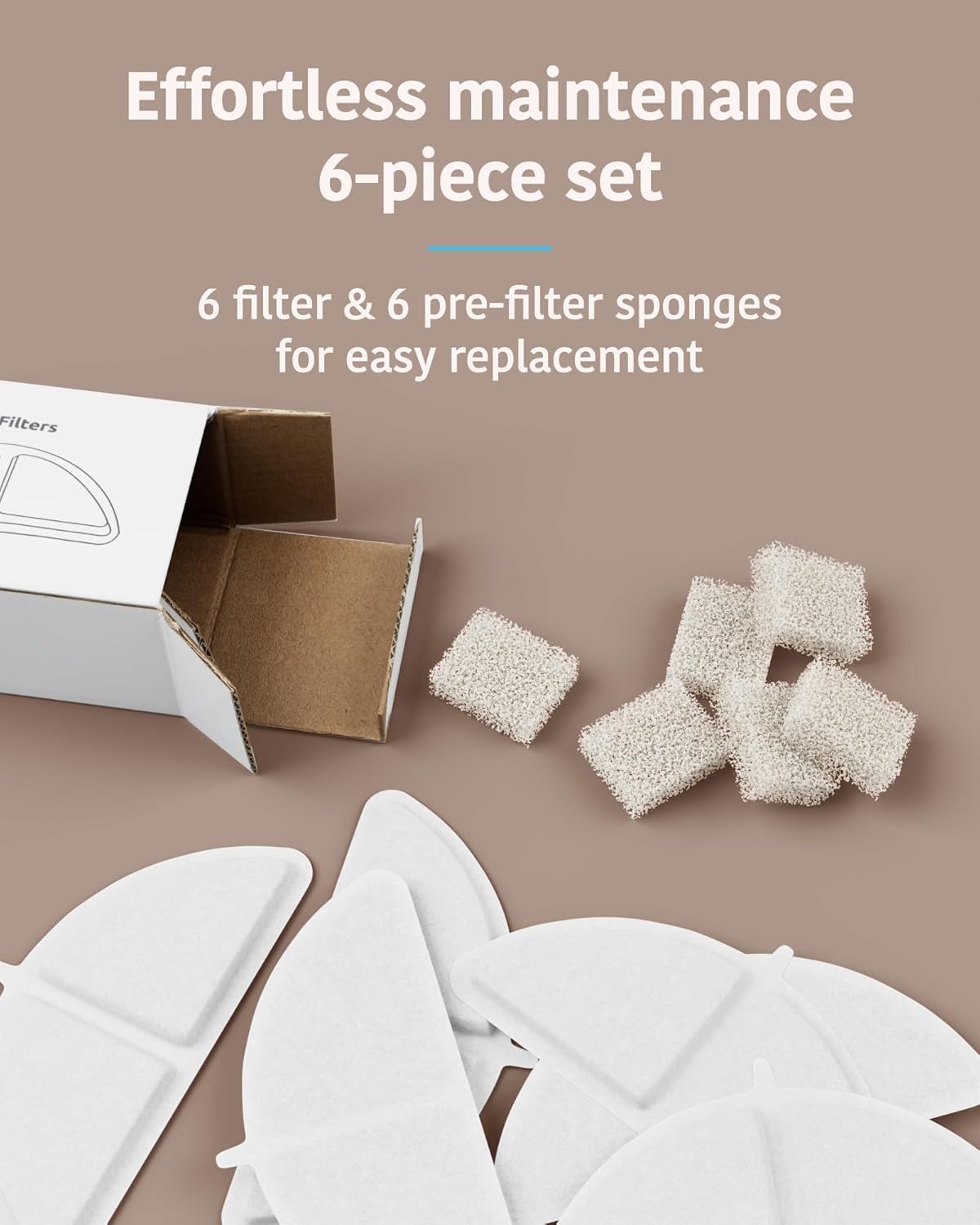 Veken 6-piece replacement set with filters and sponges.
