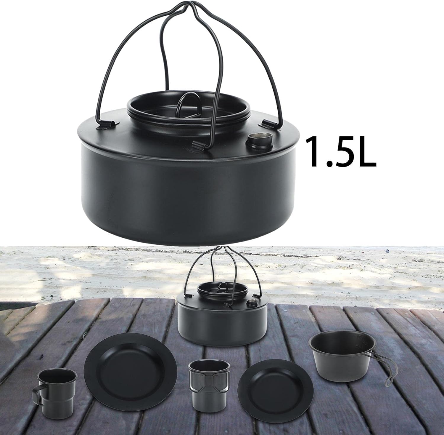 Stainless Steel Camping Kettle Teapot Water Boiler Outdoor Tea Coffee Pot for Picnic, Fishing, 1.5L 17.5x7.5x7.5cm