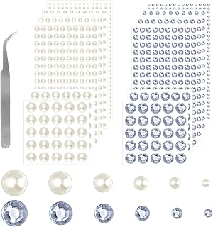 1982 Pieces Hair Gems Stickers and Pearls Hair Stickers, Face Pearls and Jewels, Self Adhesive Stick on Pearls for Nail, Makeup, Crafts, Scrapbooking Embellishments, 6 Sizes 3mm/4mm/5mm/6mm/8mm/10mm