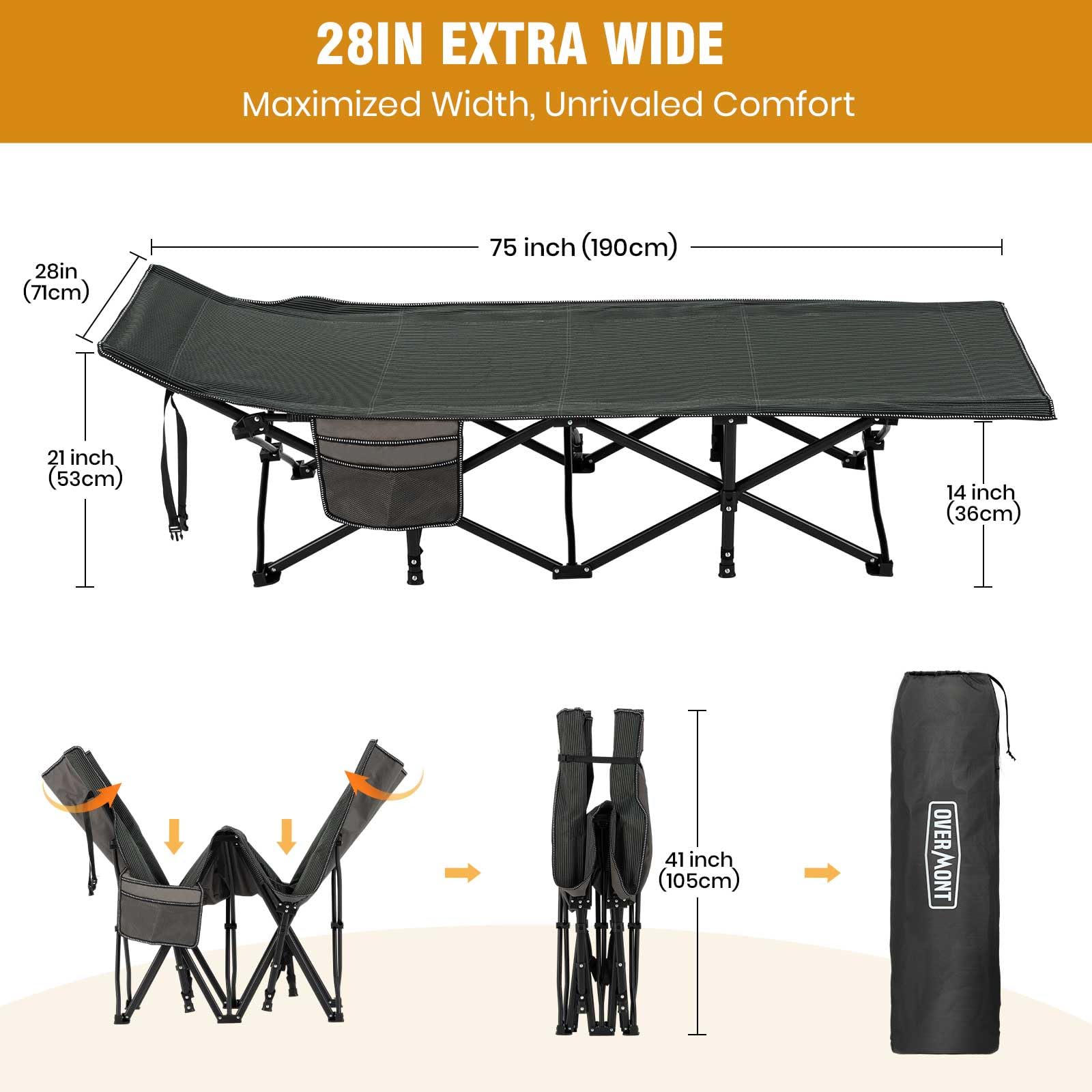 OVERMONT Oversized Folding Camping Bed for Adults