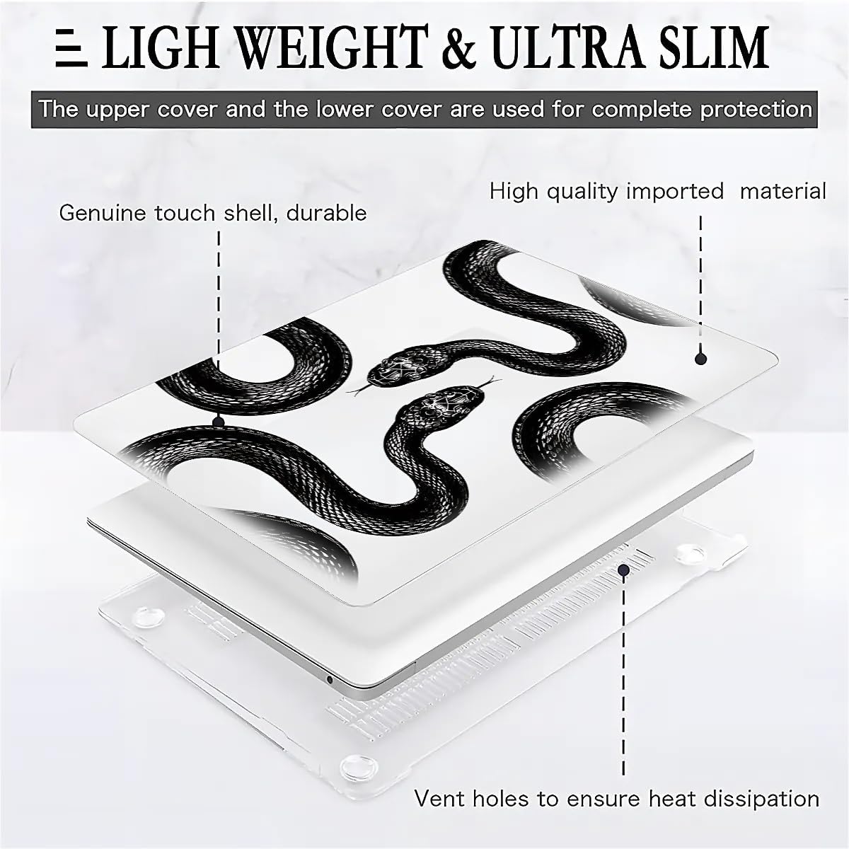 for MacBook Air 13 Inch Case,Clear 2018/2020 Version A1932/A2179/A2337 Plastic Hard Shell Computer Case Cool Black Snake Animal Pattern image 4