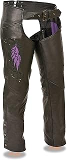 Milwaukee Leather ML1179 Ladies Black and Purple Leather Chaps with Wing Embroidery - X-Small