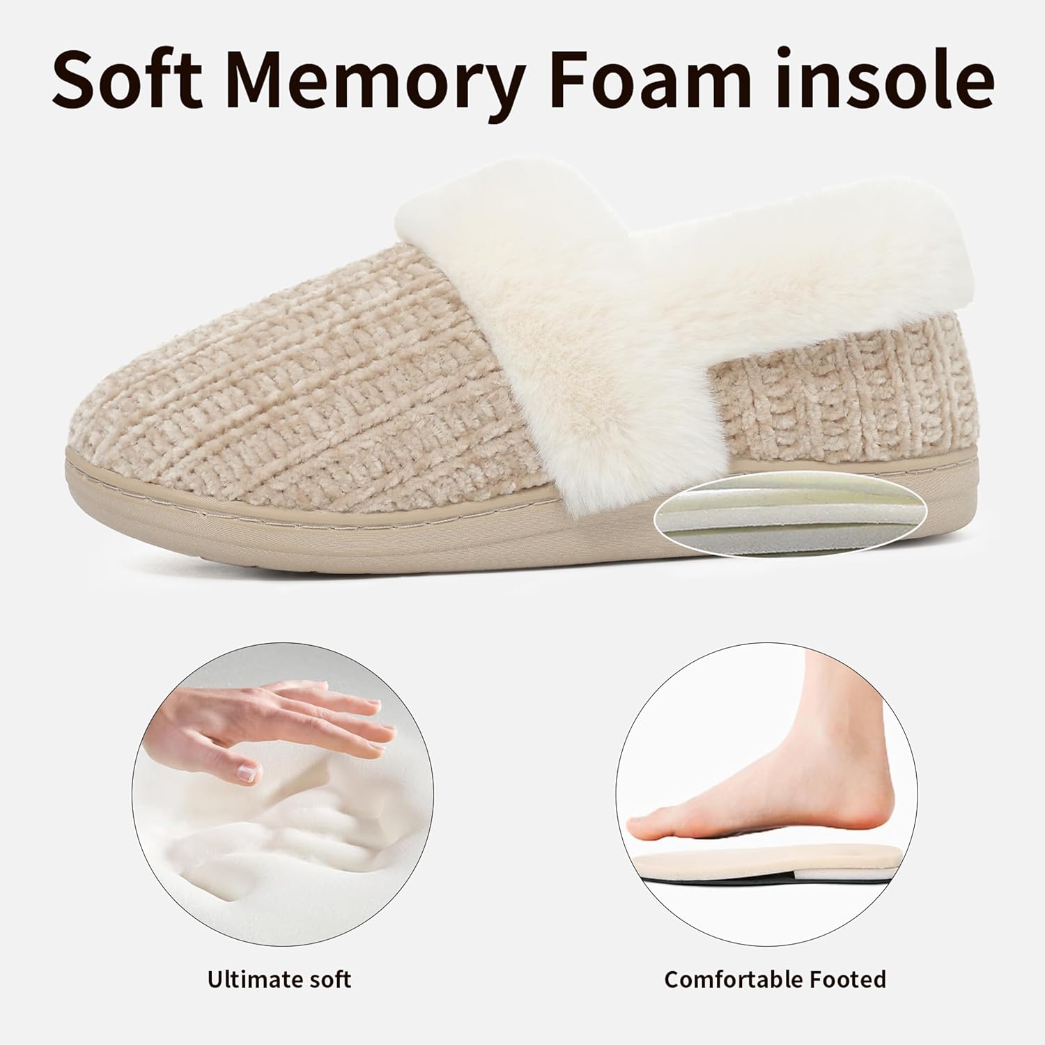Evshine Women's Fuzzy Memory Foam Slippers, Closed Back Knit Bedroom Slippers, Slip-On Warm House Shoes for Indoor & Outdoor Comfort - Image 5