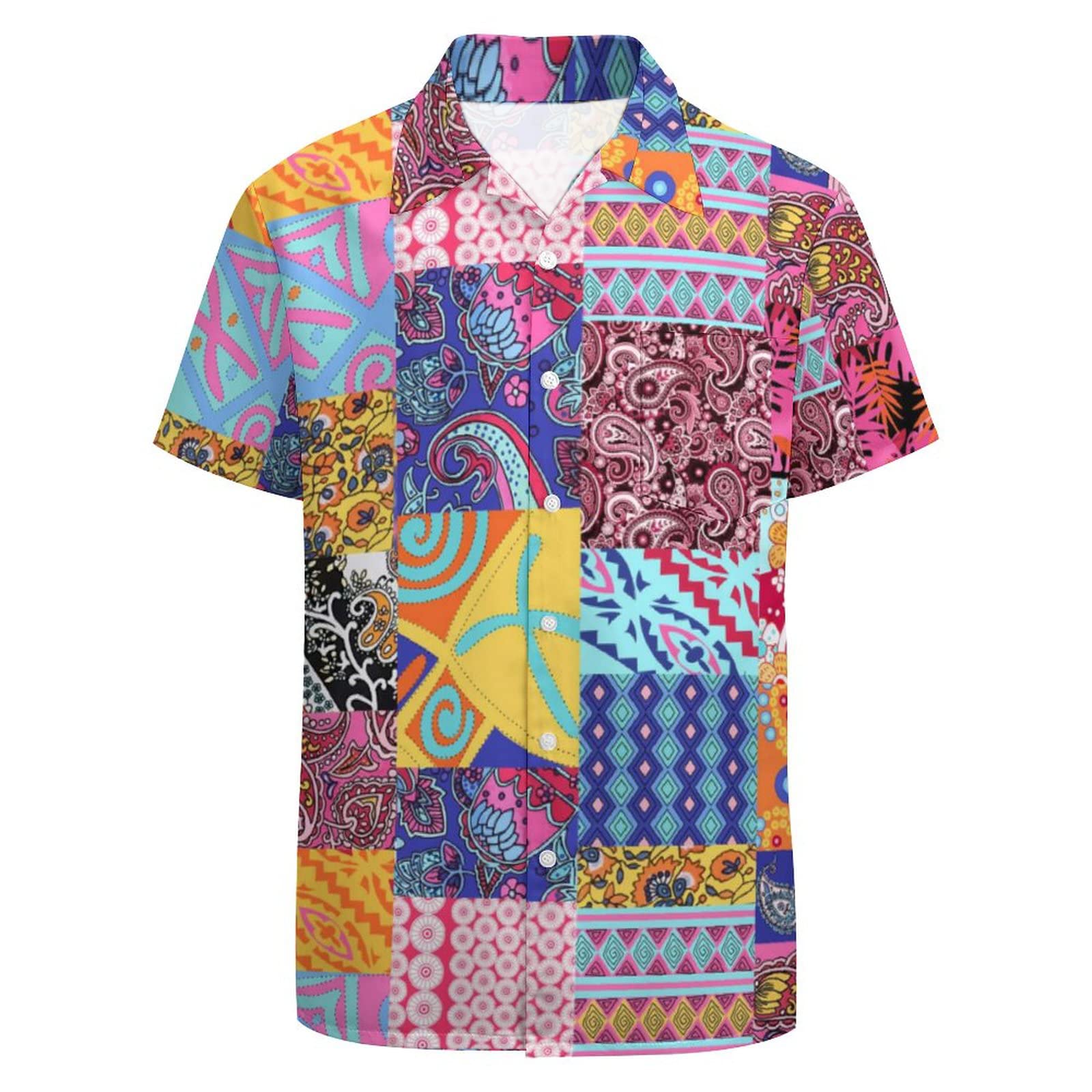 Larsd Men's Pink Paisley 80S Button-Up Shirt - 90S Retro Style - Hawaiian Retro Style - For Disco Party, Xxl