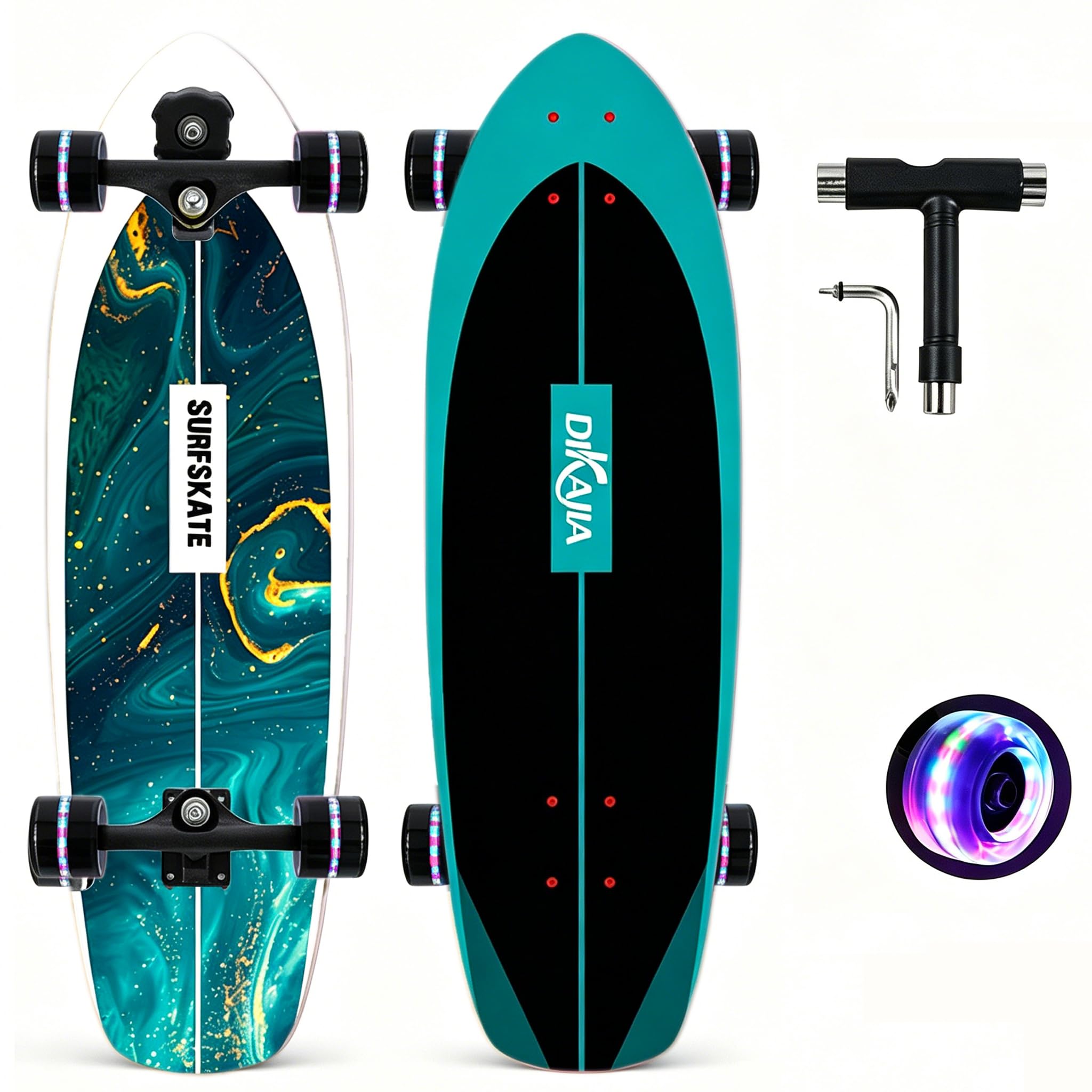 Longboard 31 Zoll Drop-Through Freeride Skating Cruiser Straßen Skateboard mit Light Up Wheels für Mädchen Anfänger und Kinder Erwachsene Als Geschenke