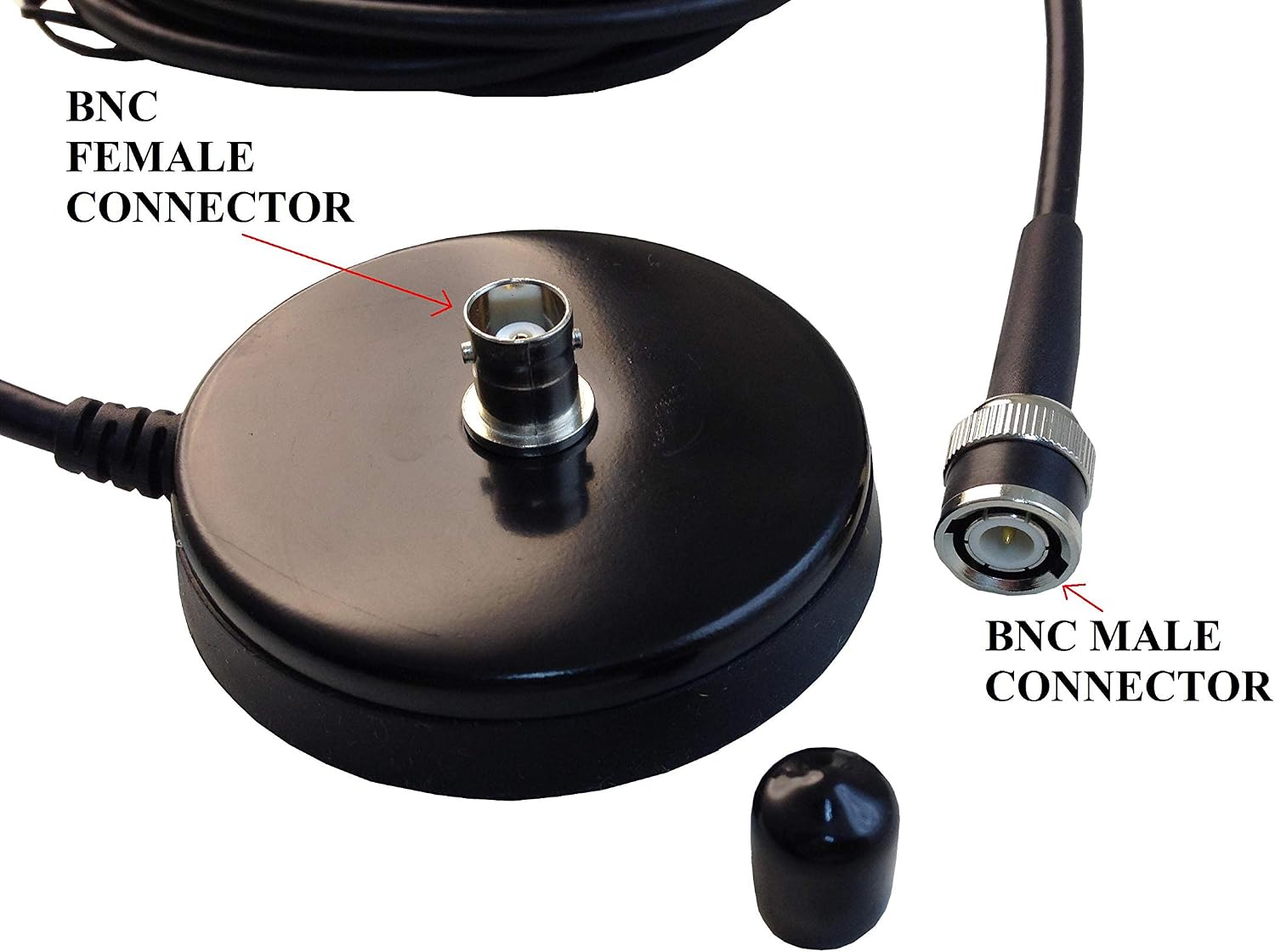 TW-35B Magnetic Antenna Mount with BNC Female Connector and RG-58 Coax Cable for Handheld Ham Radio & Two-Way Radio Antennas