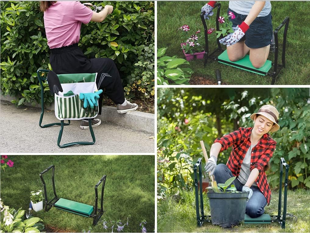 Garden Kneeler and Seat, Foldable Garden Stool Heavy Duty with 2Pcs Tool Pouches, Newest Portable Sturdy Lightweight Features, Soft EVA Foam Pad Protects Your Knees, Ideal Gifts for Gardener. : Patio, Lawn & Garden