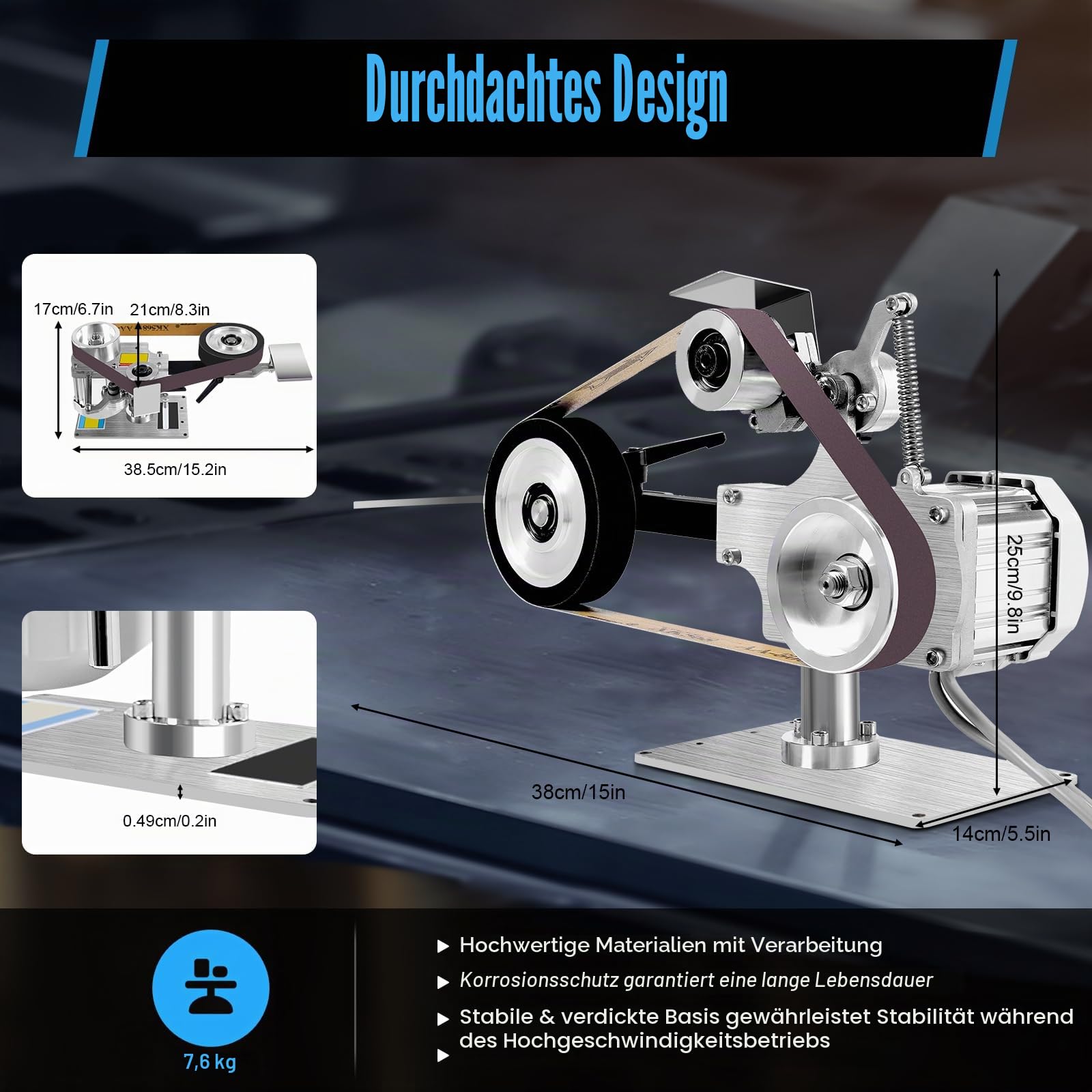 220V Bandschleifer, Bandschleiferbausatz, Tellerschleifer, Tellerbandschleifer, bürstenloser Motor, Schleifmaschine mit Schleifbändern für Holz Metall, 0,55 kW.